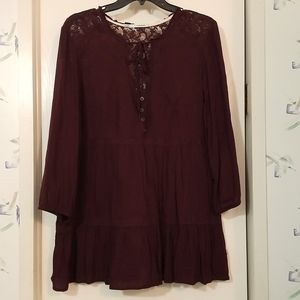Maurices Long Sleeve Burgandy Tunic